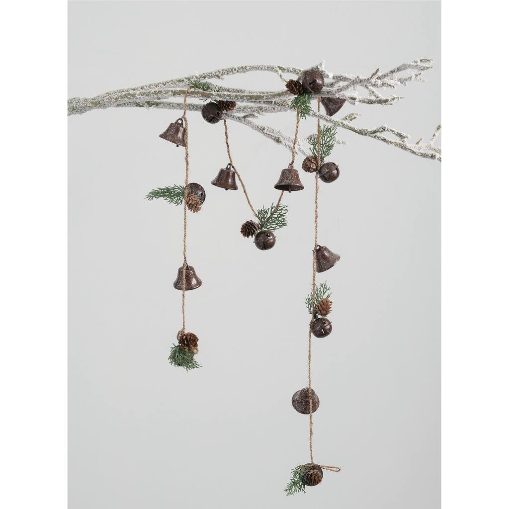 Sullivans Rustic Brown Bell with Pine Cones Garland - Brown, Green - 6'L x 3"W x 3"H
