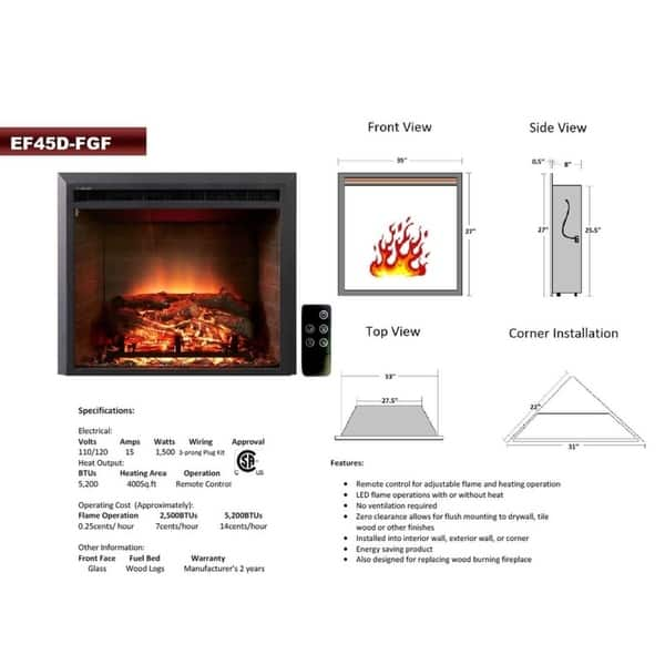 Shop Copper Grove Muiden 35 Inch Electric Fireplace Insert