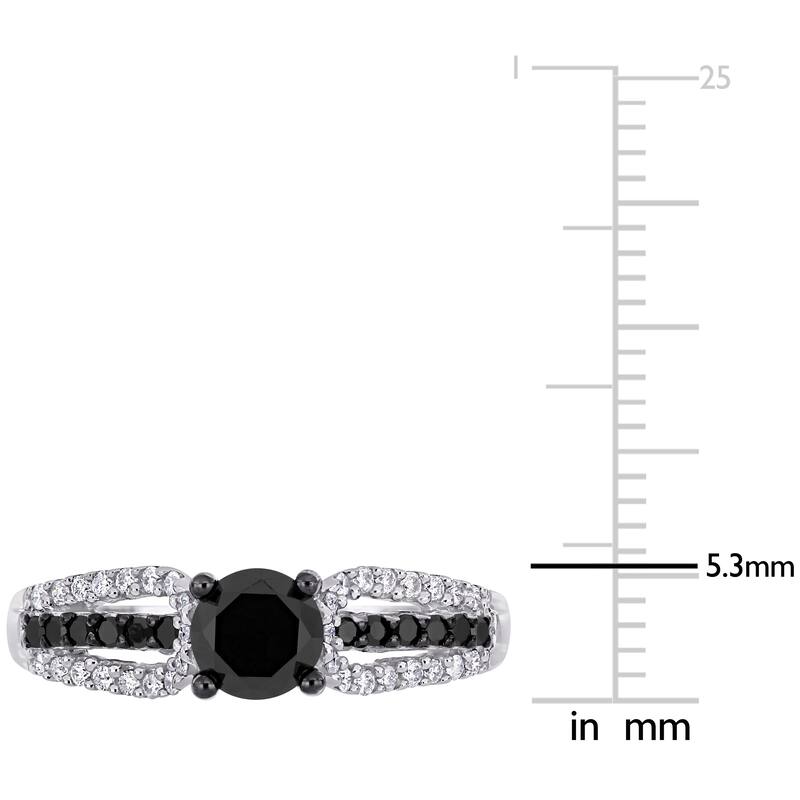 Miadora 14k White Gold 1 1/10ct TDW Black and White Diamond 3-Row Engagement Ring