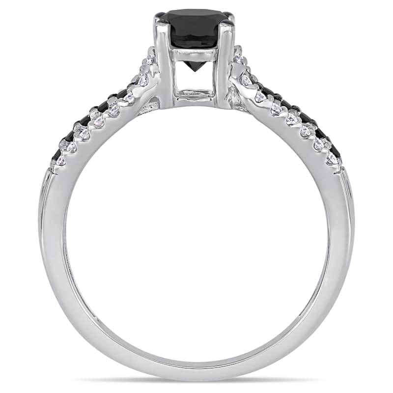 Miadora 14k White Gold 1 1/10ct TDW Black and White Diamond 3-Row Engagement Ring