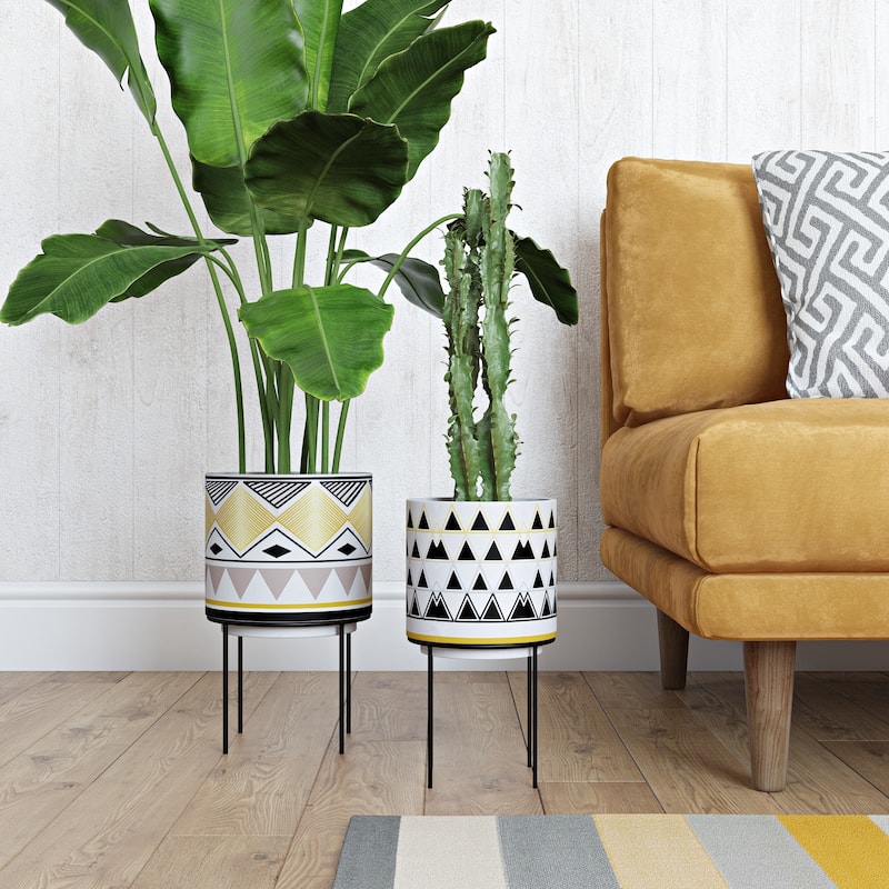 Ayaz Mid Century Modern Ceramic Planters (Set of 2) - 13"H x 8"W x 8"D / 12"H x 6.5"W x 6.5"D
