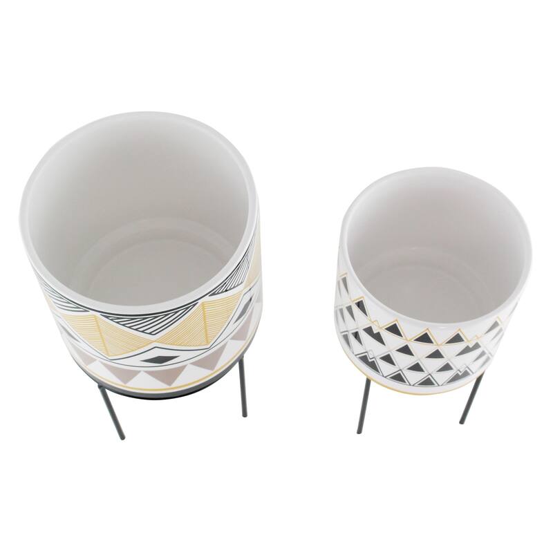 Ayaz Mid Century Modern Ceramic Planters (Set of 2) - 13"H x 8"W x 8"D / 12"H x 6.5"W x 6.5"D