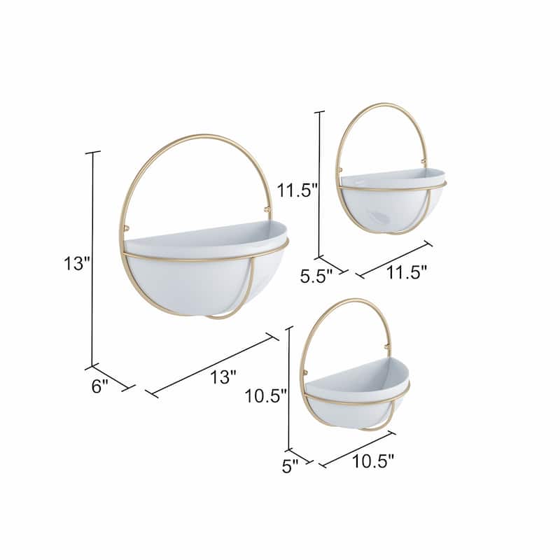 Isley Modern Wall Planters (Set of 3) - 13"H x 13"W x6.5"D/11.5 x 11.5 x5.5/10.5 x 10.5 x5