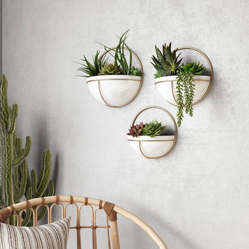 Isley Modern Wall Planters (Set of 3) - 13"H x 13"W x6.5"D/11.5 x 11.5 x5.5/10.5 x 10.5 x5
