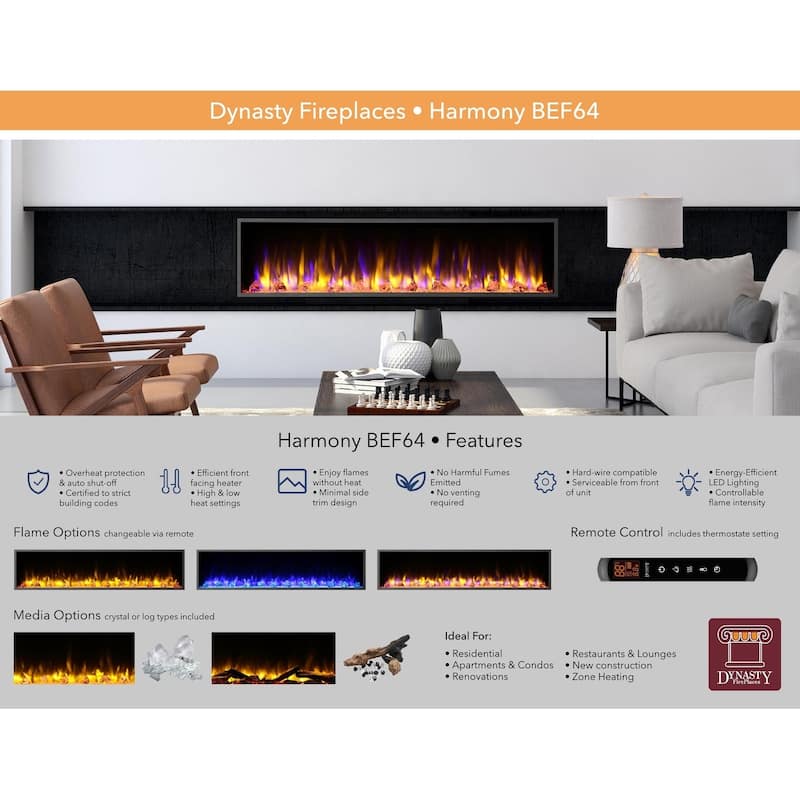 Dynasty Fireplaces Harmony 64 in. LED Wall Mounted Electric Fireplace - N/A