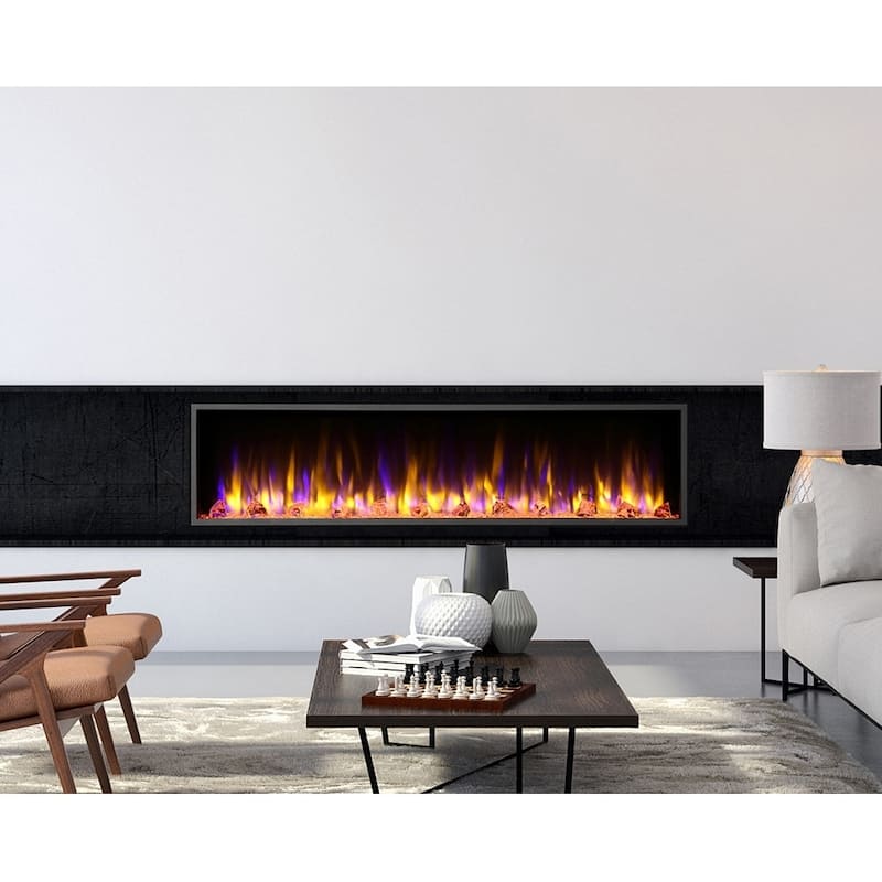 Dynasty Fireplaces Harmony 64 in. LED Wall Mounted Electric Fireplace - N/A - Black - Steel Finish - Vent Free - Wall Mounted - Glass - Assembled - Modern & Contemporary - Under 10,000 BTU's - Medium: 151-400 sq. ft.