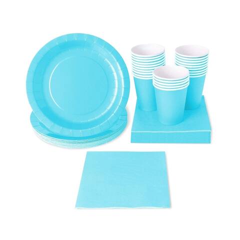 24 Set Disposable Dinnerware Party Supplies Paper Plates Napkins Cups, Turquoise