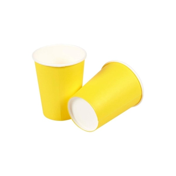 yellow paper plates and napkins