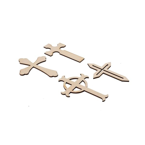 24-Pack Wood Cutouts, 4 Unfinished Wooden Cross Shapes for DIY