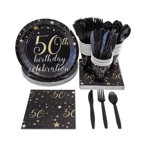24 Set 50th Birthday Celebration Party Supply Plate Napkins Cup Knife Spoon Fork
