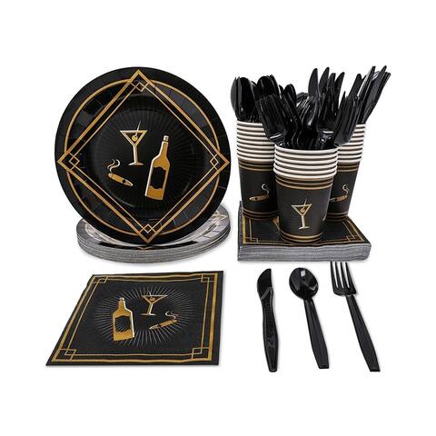 24 Set 1920s Birthday Celebration Party Supply Plate Napkin Cup Knife Spoon Fork