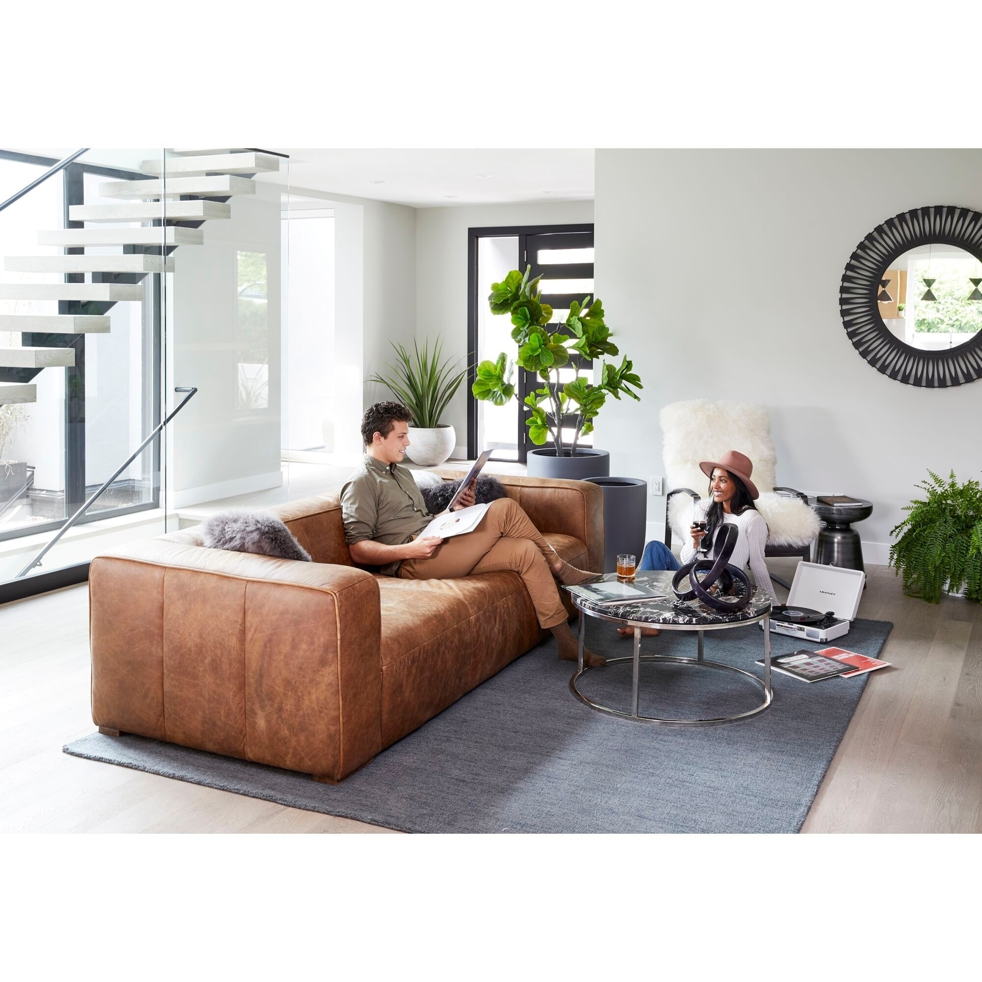 Aurelle Home Wide Rustic Top Grain Leather Sofa On Wide Rustic Top Grain Leather Sofa