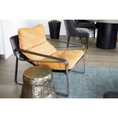 Aurelle Home Tan Modern Distressed Leather Club Chair
