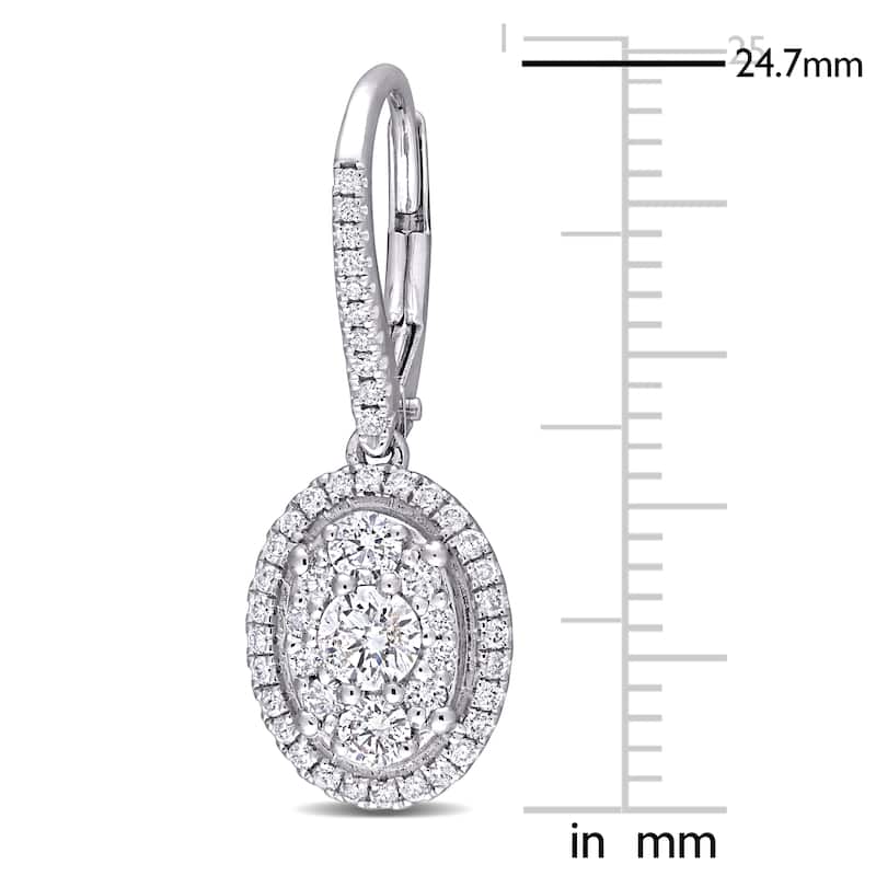 Miadora 10k White Gold 1ct TDW Diamond Composite Oval Halo Leverback Earrings