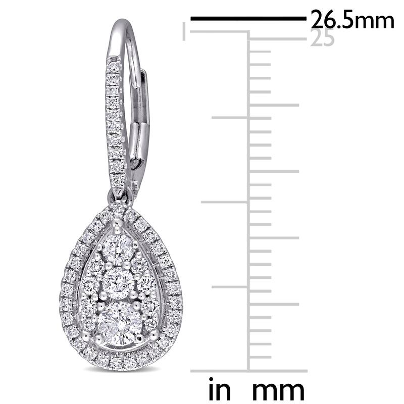 Miadora 10k White Gold 1ct TDW Diamond Composite Teardrop Halo Leverback Earrings