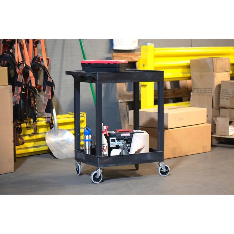 24" x 18" Plastic Utility Tub Cart- Two Shelf Black - N/A
