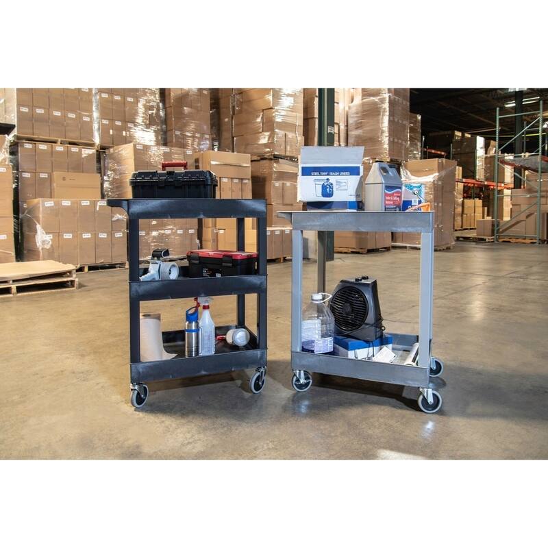 24" x 18" Plastic Utility Tub Cart- Two Shelf Black - N/A