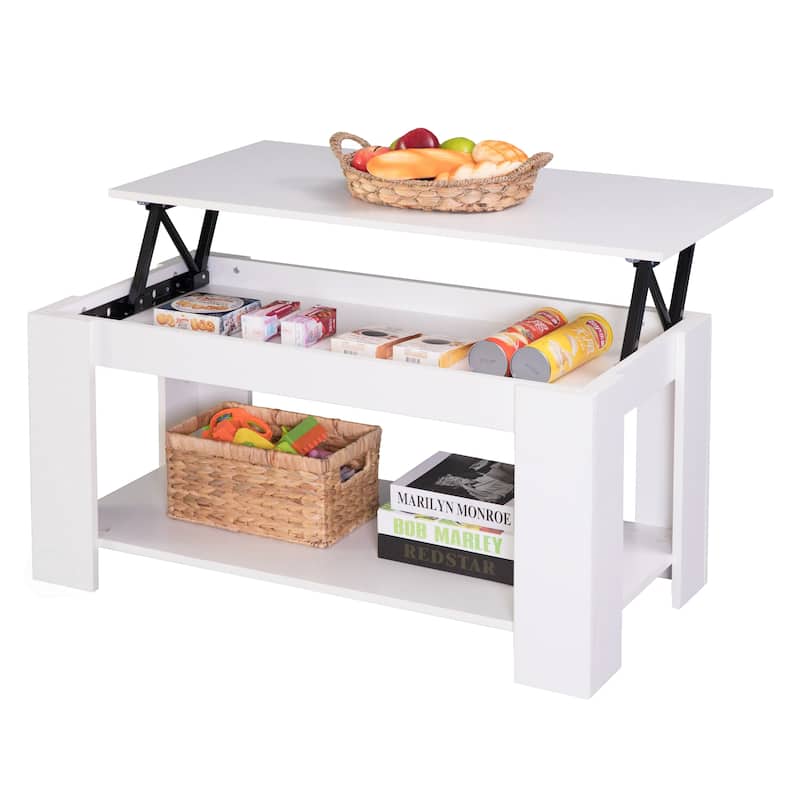 Modern Wood Coffee Table with Lift Tabletop - White