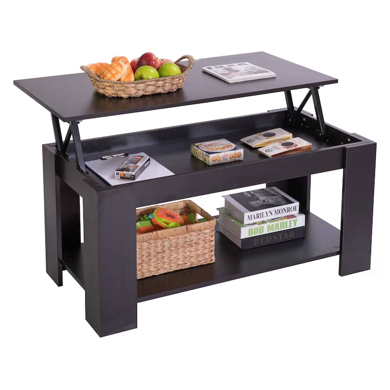 Modern Wood Coffee Table with Lift Tabletop - Black