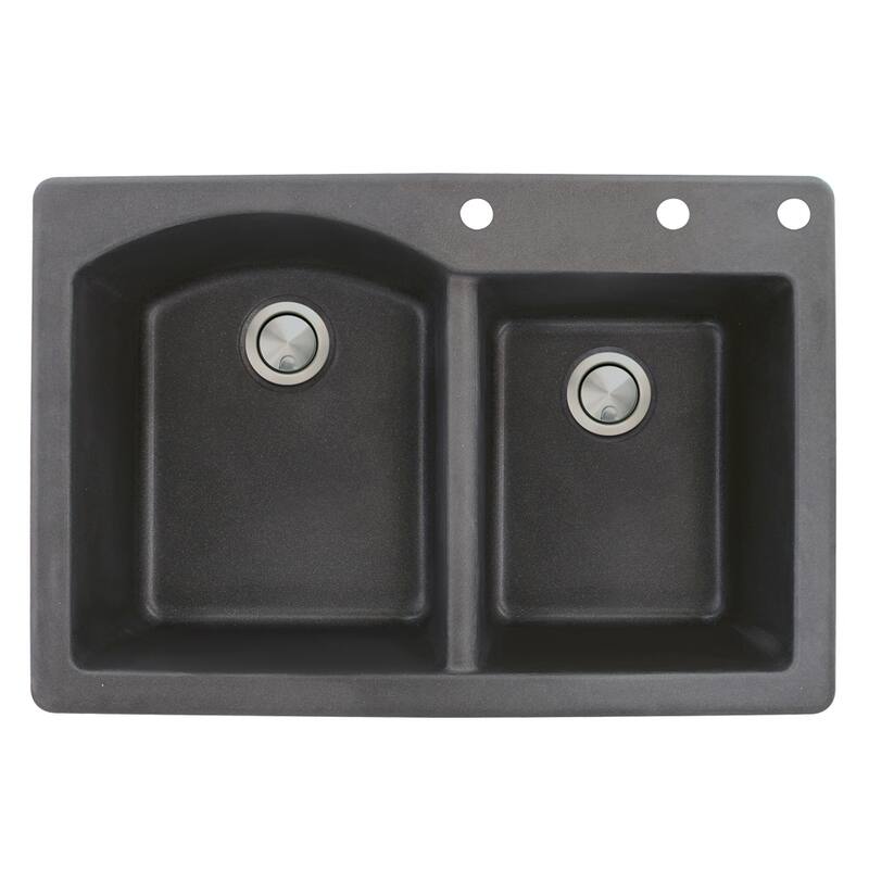 Transolid Aversa 33-in silQ Granite Drop-in Double Bowl Kitchen Sink - 3 - Black