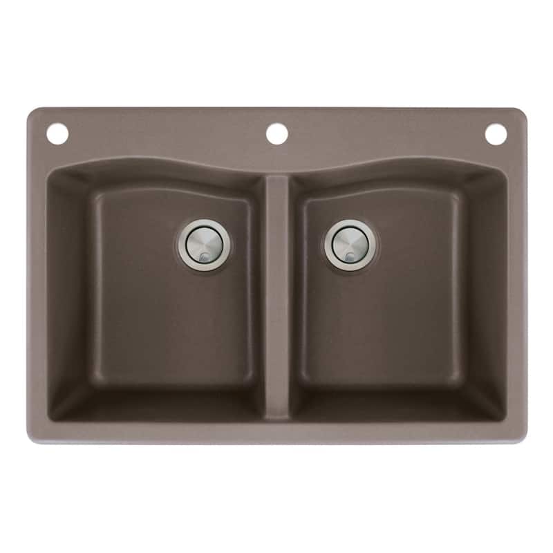 Transolid Aversa 33-in silQ Granite Drop-in Double Bowl Kitchen Sink - 3 - Espresso