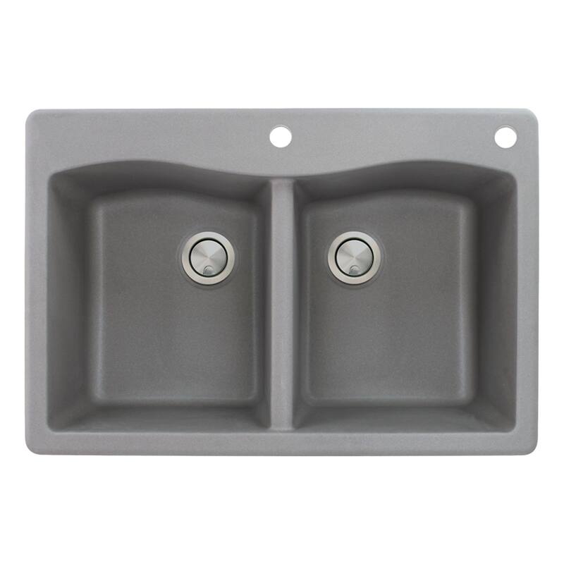 Transolid Aversa 33-in silQ Granite Drop-in Double Bowl Kitchen Sink - 2 - Grey