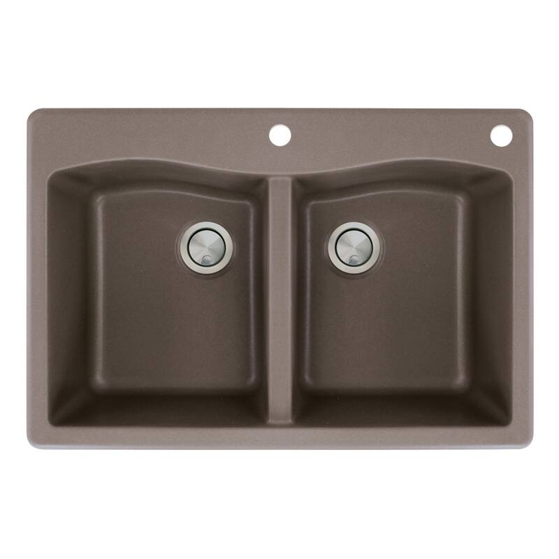 Transolid Aversa 33-in silQ Granite Drop-in Double Bowl Kitchen Sink - 2 - Espresso
