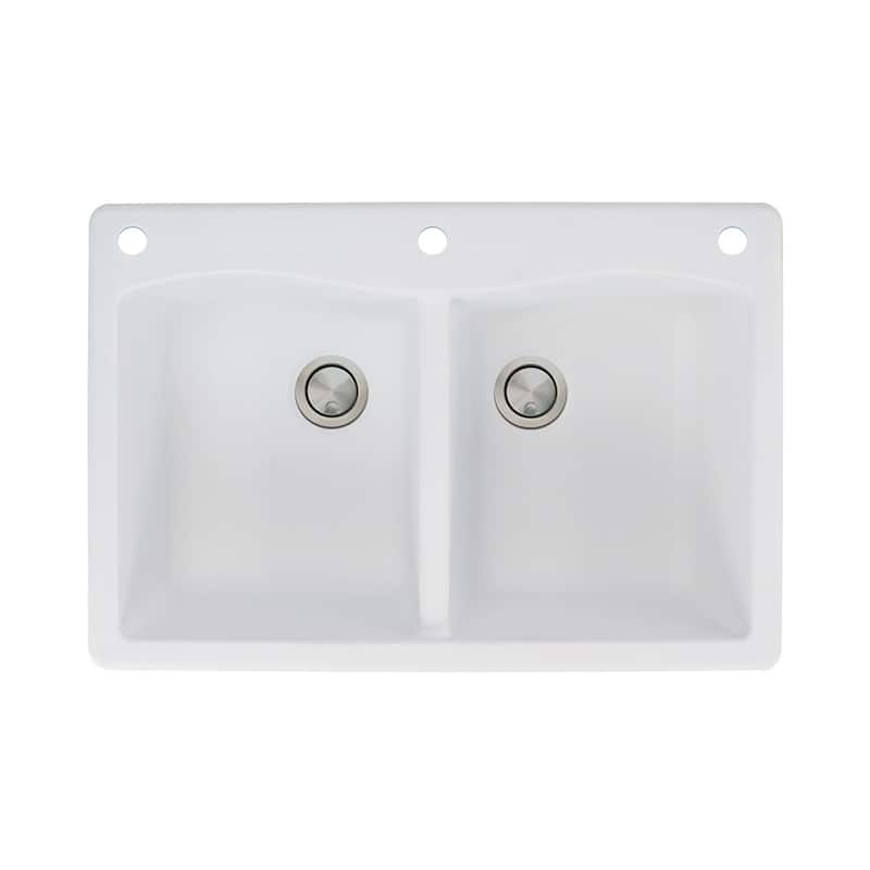Transolid Aversa 33-in silQ Granite Drop-in Double Bowl Kitchen Sink - 3 - White