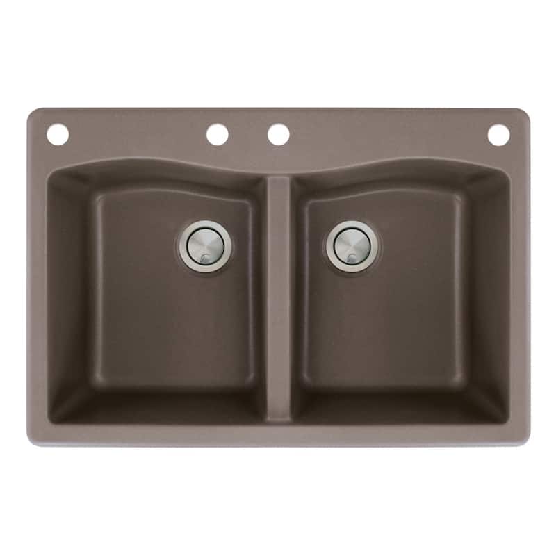 Transolid Aversa 33-in silQ Granite Drop-in Double Bowl Kitchen Sink - 4 - Espresso
