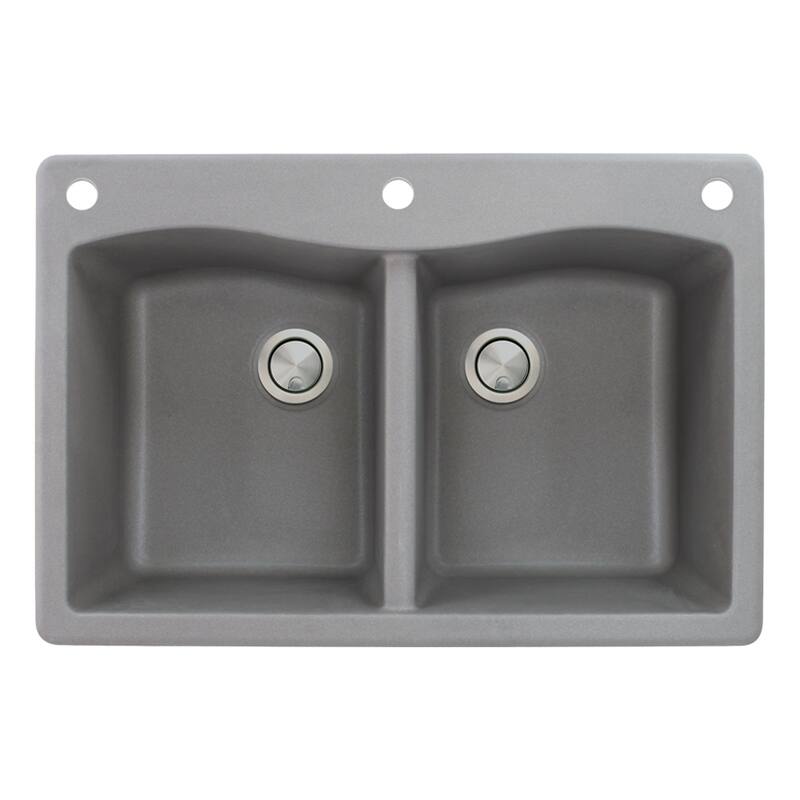 Transolid Aversa 33-in silQ Granite Drop-in Double Bowl Kitchen Sink - 3 - Grey