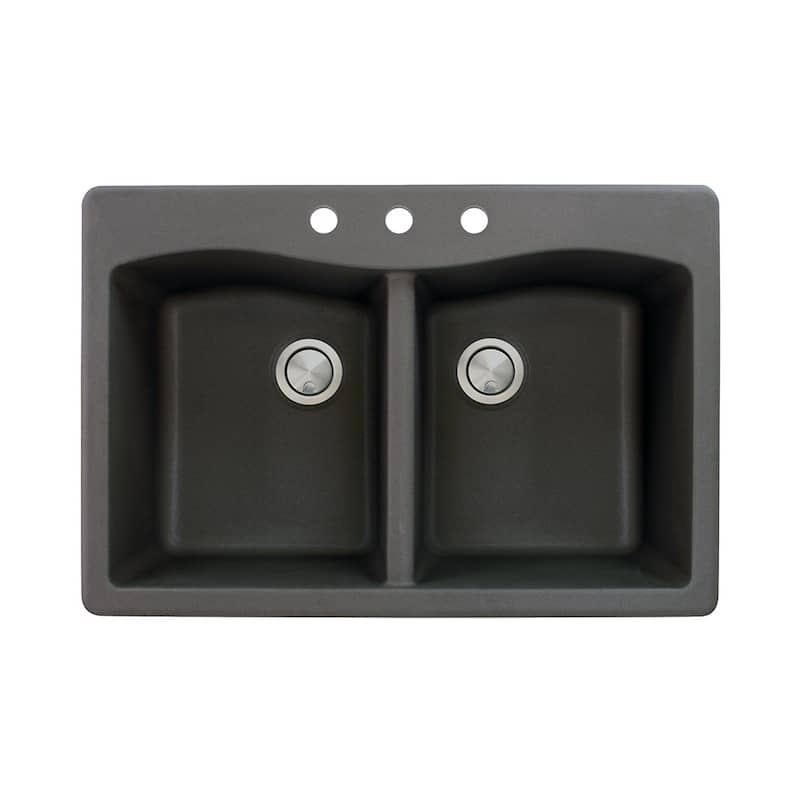 Transolid Aversa 33-in silQ Granite Drop-in Double Bowl Kitchen Sink - 3 - Black
