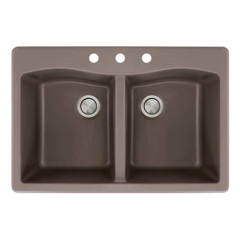 Transolid Aversa 33-in silQ Granite Drop-in Double Bowl Kitchen Sink - 3 - Espresso