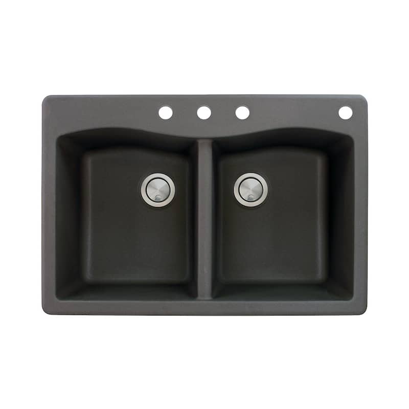 Transolid Aversa 33-in silQ Granite Drop-in Double Bowl Kitchen Sink - 4 - Black