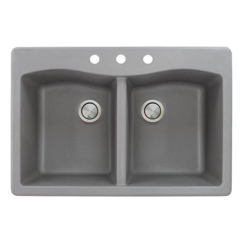 Transolid Aversa 33-in silQ Granite Drop-in Double Bowl Kitchen Sink - 3 - Grey