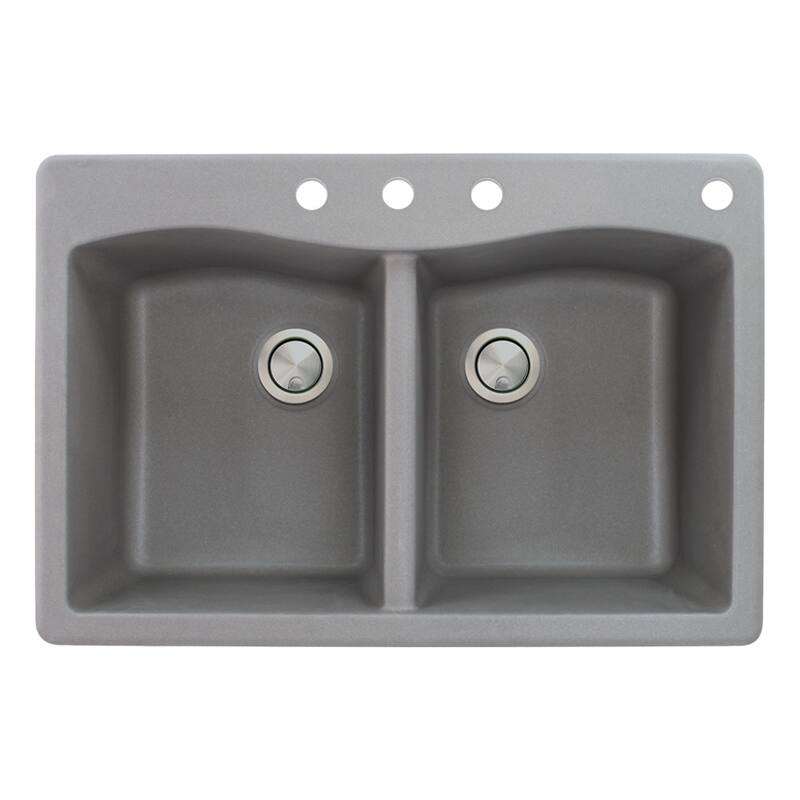Transolid Aversa 33-in silQ Granite Drop-in Double Bowl Kitchen Sink - 4 - Grey