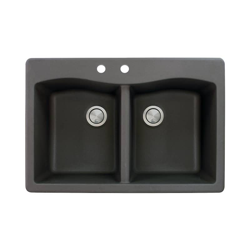 Transolid Aversa 33-in silQ Granite Drop-in Double Bowl Kitchen Sink - 2 - Black