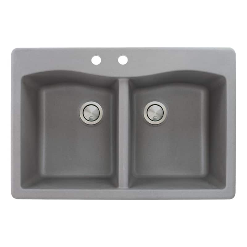 Transolid Aversa 33-in silQ Granite Drop-in Double Bowl Kitchen Sink - 2 - Grey