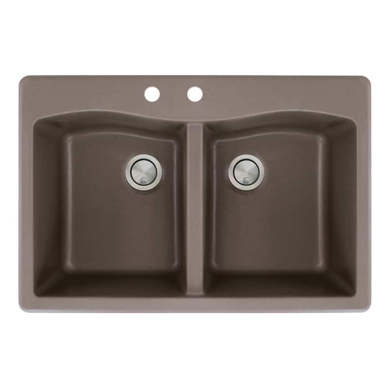 Transolid Aversa 33-in silQ Granite Drop-in Double Bowl Kitchen Sink - 2 - Espresso
