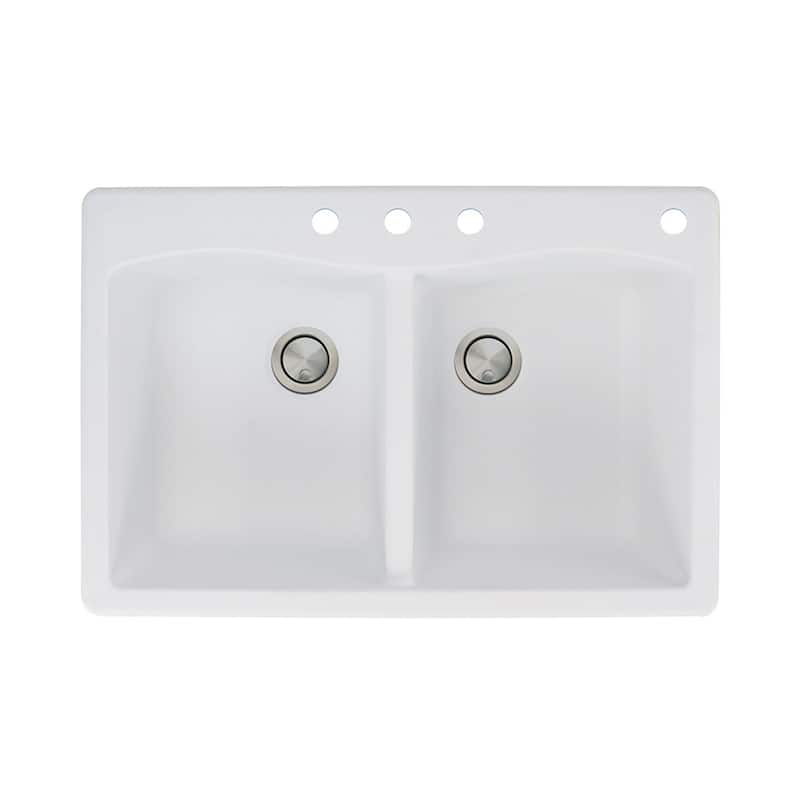 Transolid Aversa 33-in silQ Granite Drop-in Double Bowl Kitchen Sink - 4 - White