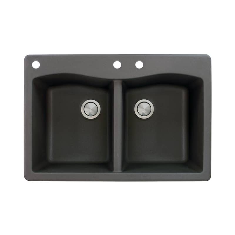 Transolid Aversa 33-in silQ Granite Drop-in Double Bowl Kitchen Sink - 3 - Black