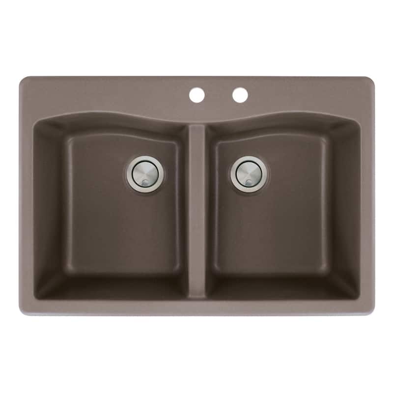Transolid Aversa 33-in silQ Granite Drop-in Double Bowl Kitchen Sink - 2 - Espresso