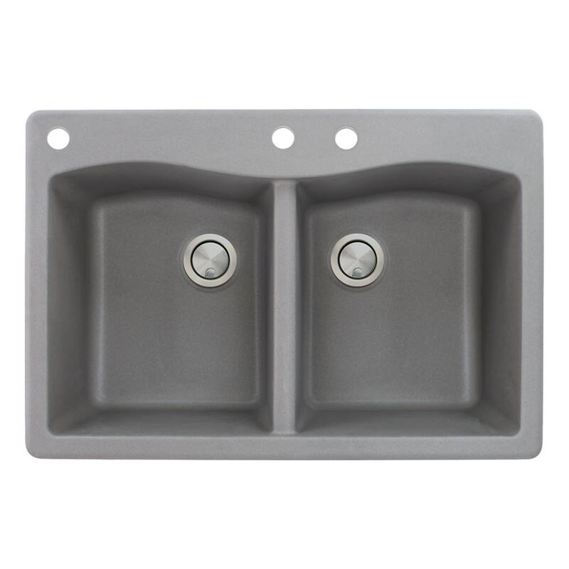 Transolid Aversa 33-in silQ Granite Drop-in Double Bowl Kitchen Sink - 3 - Grey