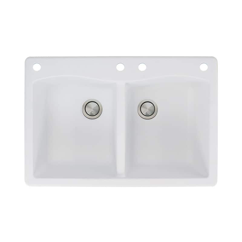 Transolid Aversa 33-in silQ Granite Drop-in Double Bowl Kitchen Sink - 4 - White