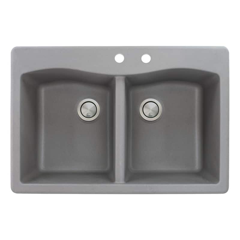 Transolid Aversa 33-in silQ Granite Drop-in Double Bowl Kitchen Sink - 2 - Grey