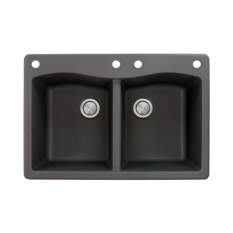 Transolid Aversa 33-in silQ Granite Drop-in Double Bowl Kitchen Sink - 4 - Black