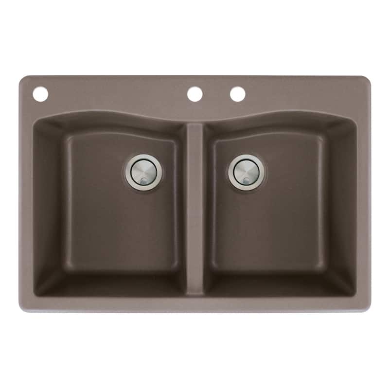 Transolid Aversa 33-in silQ Granite Drop-in Double Bowl Kitchen Sink - 3 - Espresso