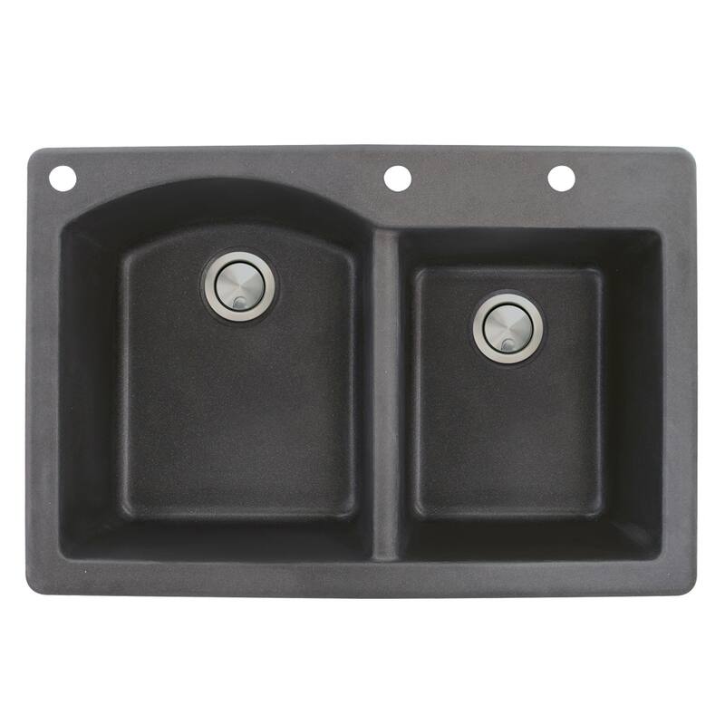Transolid Aversa 33-in silQ Granite Drop-in Double Bowl Kitchen Sink - 3 - Black