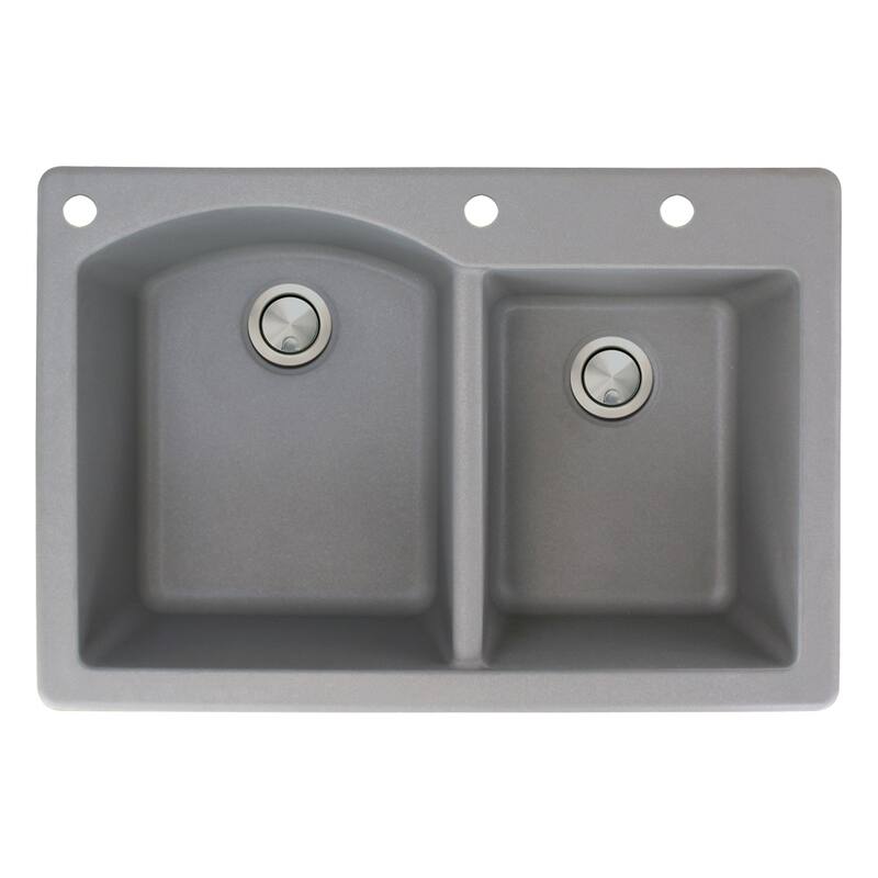 Transolid Aversa 33-in silQ Granite Drop-in Double Bowl Kitchen Sink - 3 - Grey