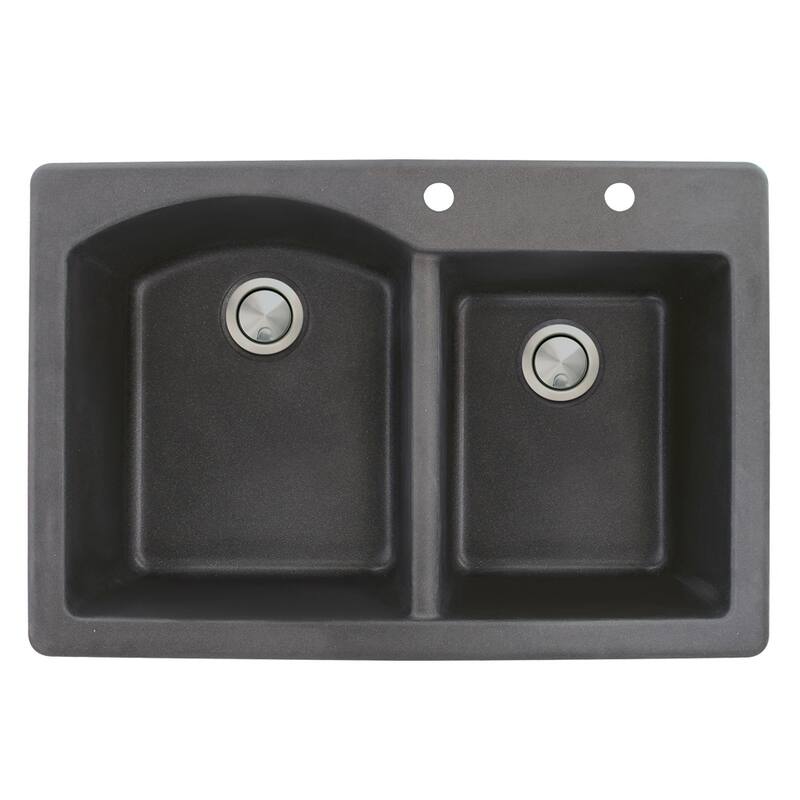 Transolid Aversa 33-in silQ Granite Drop-in Double Bowl Kitchen Sink - 2 - Black