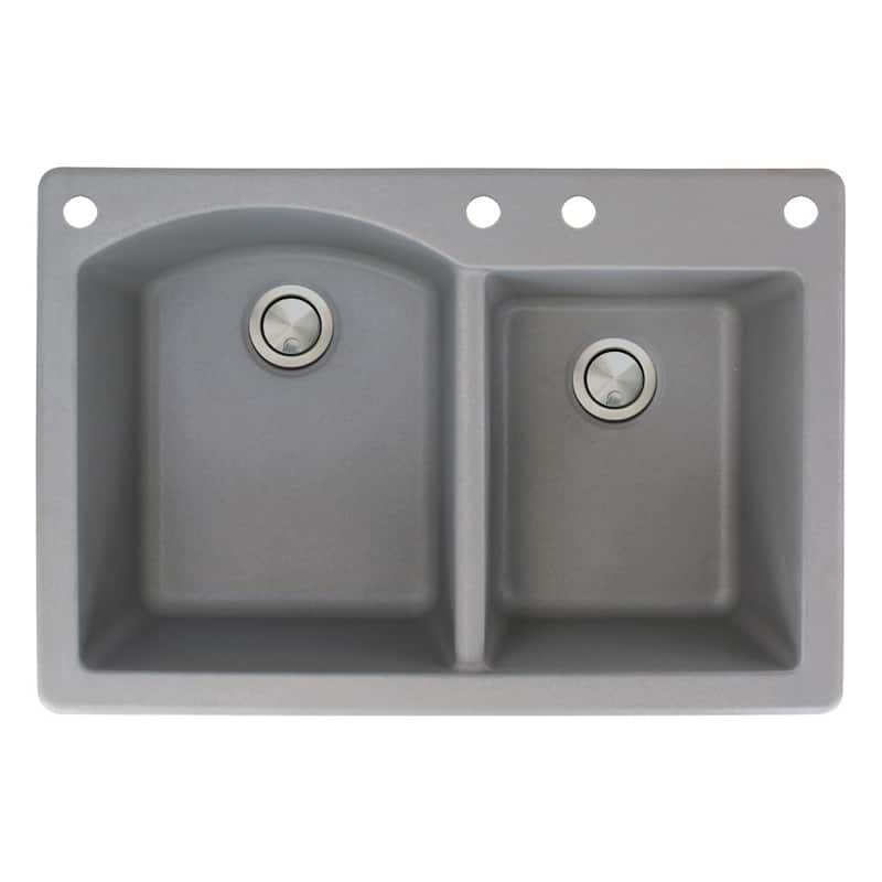 Transolid Aversa 33-in silQ Granite Drop-in Double Bowl Kitchen Sink - 4 - Grey